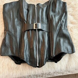Black Leather Corset Top with Zipper
